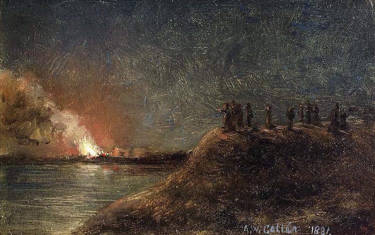 Akseli Gallen-Kallela Tulipalon katselijat pitkansillan rannassa Norge oil painting art